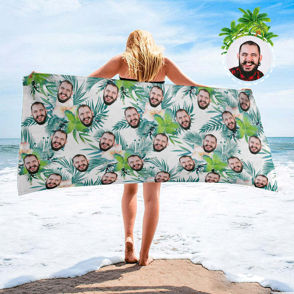 Personalised Face Beach Towel Custom Hawaiian Style Beach Towel Funny Gift - makephotopuzzleuk