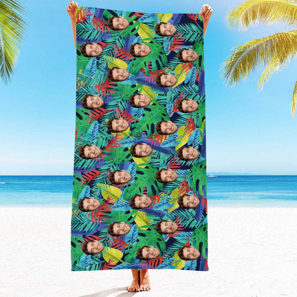 Personalised Face Beach Towel Custom Hawaiian Style Beach Towel Funny Gift - makephotopuzzleuk