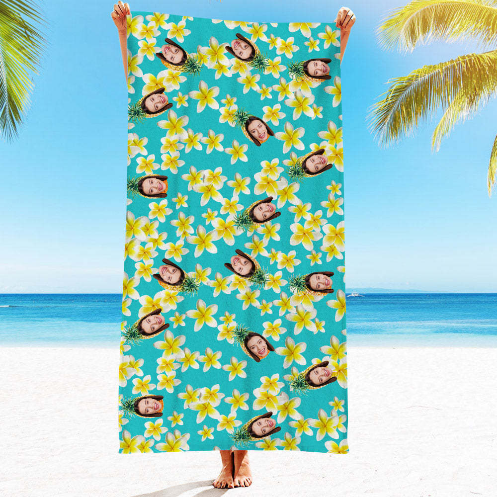 Personalised Face Beach Towel Custom Hawaiian Style Beach Towel Funny Gift - makephotopuzzleuk
