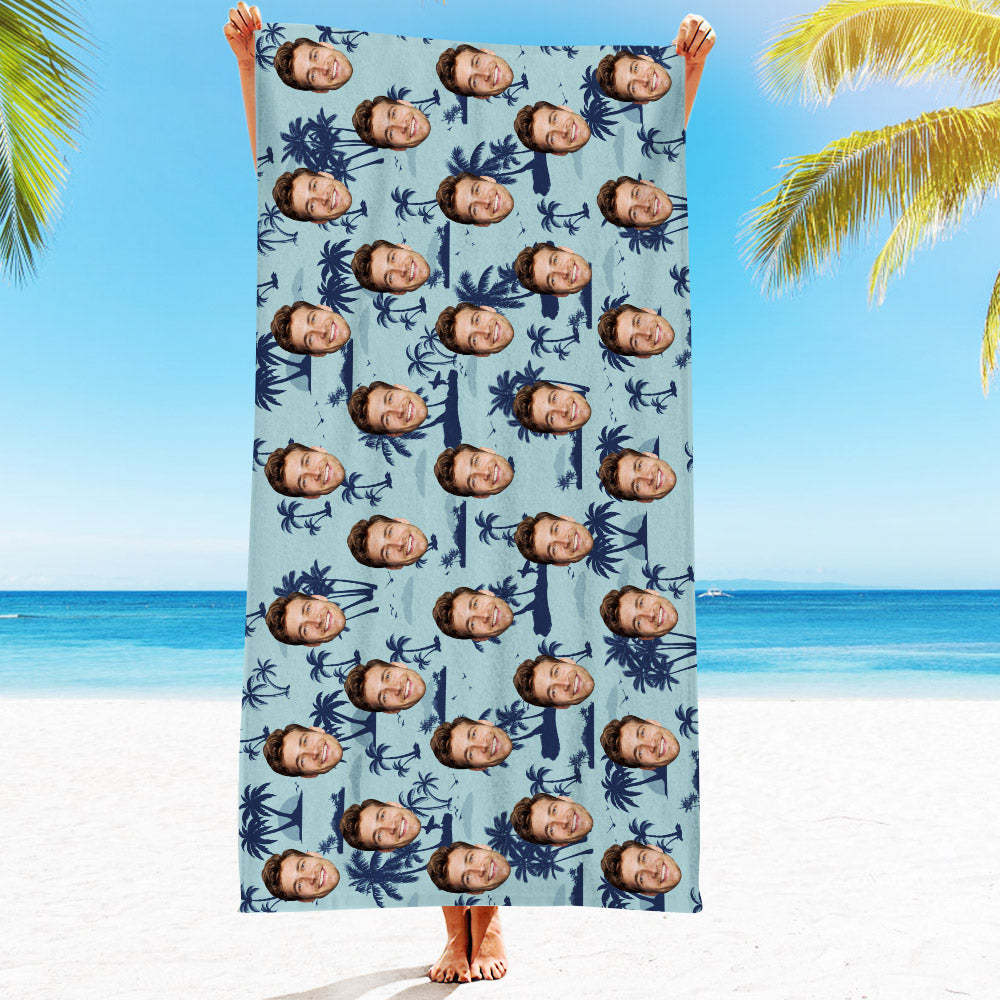 Personalised Face Beach Towel Custom Hawaiian Style Beach Towel Funny Gift - makephotopuzzleuk