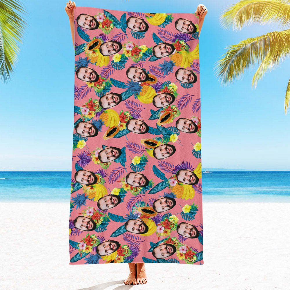 Personalised Face Beach Towel Custom Hawaiian Style Beach Towel Funny Gift - makephotopuzzleuk