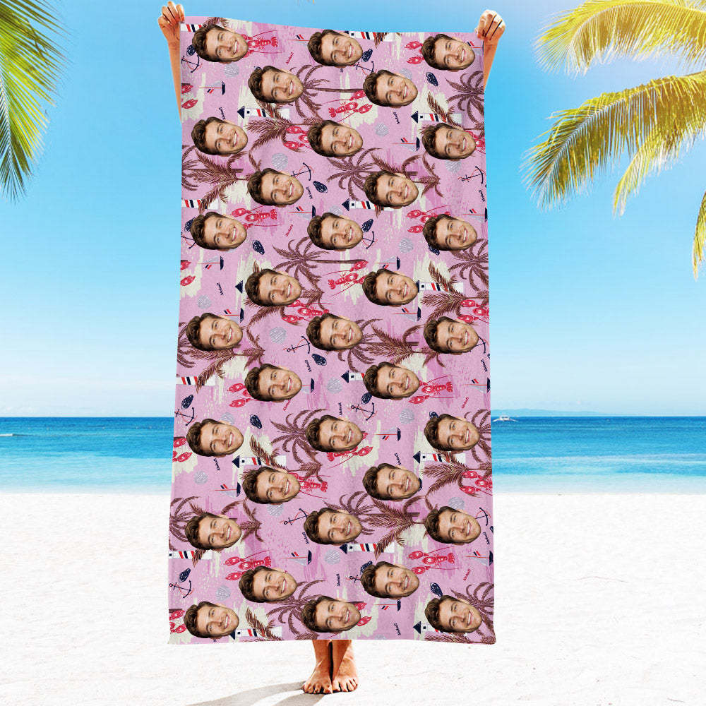 Personalised Face Beach Towel Custom Hawaiian Style Beach Towel Funny Gift - makephotopuzzleuk