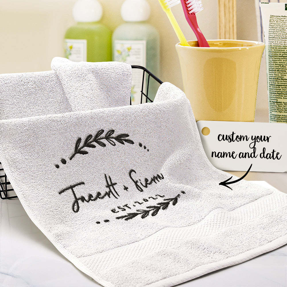 Custom Embroidered Towel Personalised Name and Date Towel Gift for Lover - makephotopuzzleuk