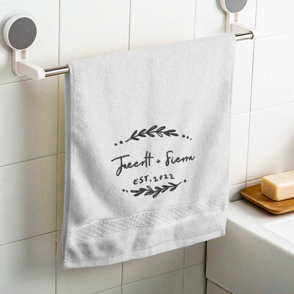 Custom Embroidered Towel Personalised Name and Date Towel Gift for Lover - makephotopuzzleuk