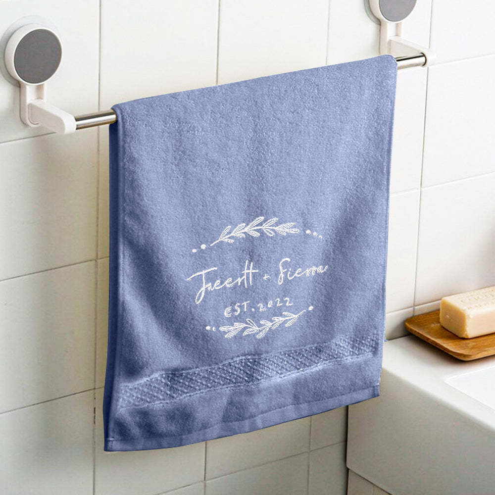Custom Embroidered Towel Personalised Name and Date Towel Gift for Lover - makephotopuzzleuk