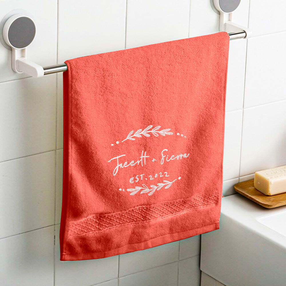 Custom Embroidered Towel Personalised Name and Date Towel Gift for Lover - makephotopuzzleuk