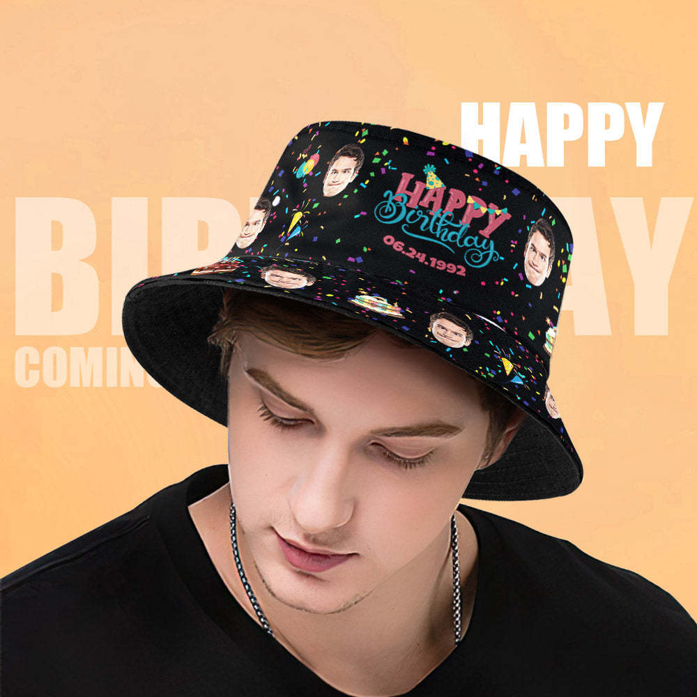 Custom Face Bucket Hat Fisherman Hat Summer Wide Brim Hat Birthday Gift for Family Friends - makephotopuzzleuk
