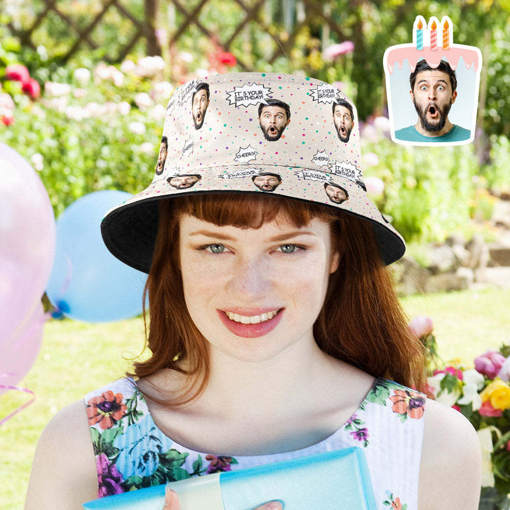 Custom Summer Face Fisherman Hat Wide Brim Hat Bucket Hat Birthday Gift for Family Friends - makephotopuzzleuk