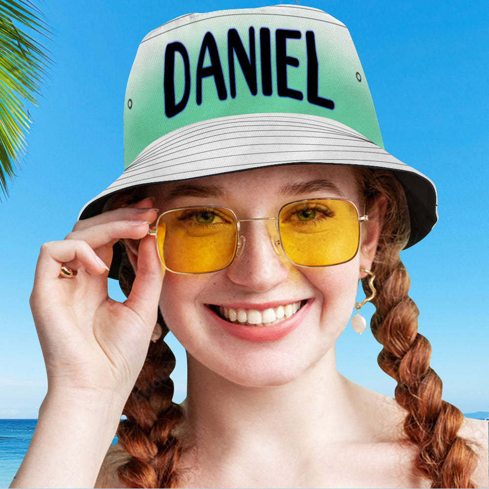 Custom Bucket Hat Adult & Kids Unisex Bucket Hat with Text Personalised Wide Brim Outdoor Summer Cap Hiking Beach Sports Hats - Green