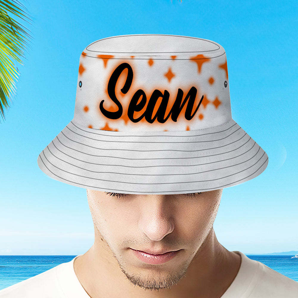 Custom Bucket Hat Adult & Kids Unisex Bucket Hat with Text Personalised Wide Brim Outdoor Summer Cap Hiking Beach Sports Hats - Orange Star