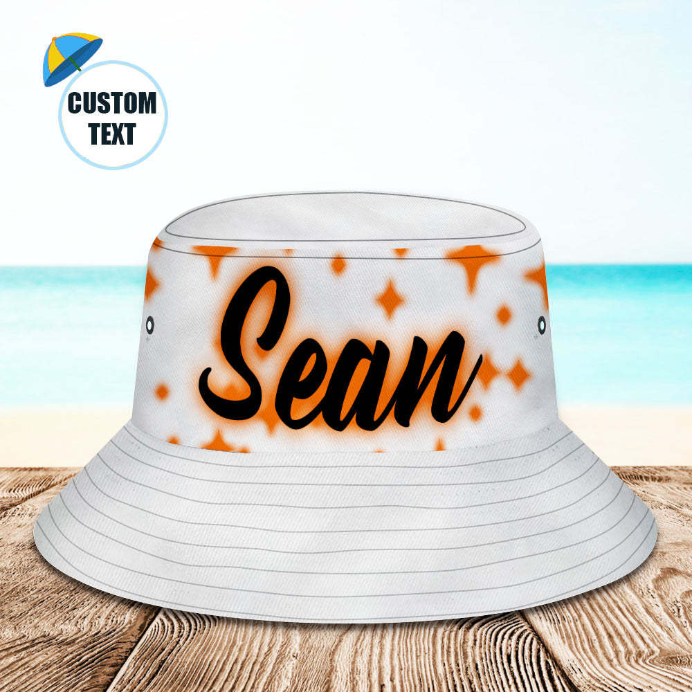 Custom Bucket Hat Adult & Kids Unisex Bucket Hat with Text Personalised Wide Brim Outdoor Summer Cap Hiking Beach Sports Hats - Orange Star