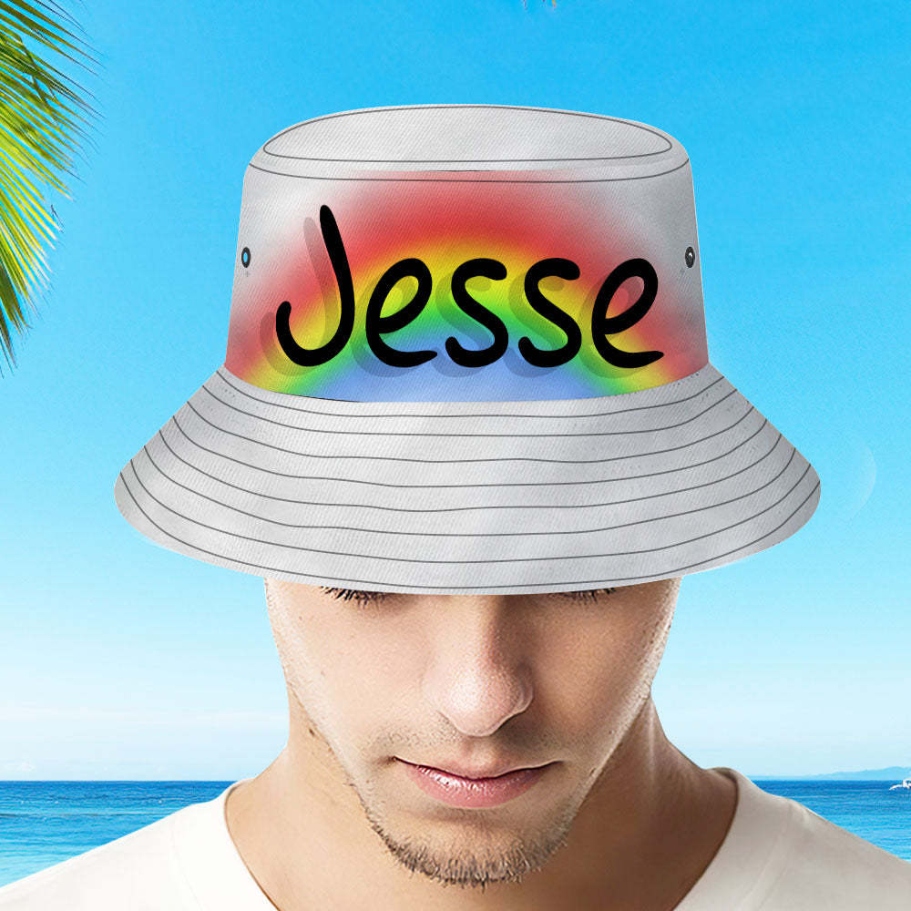 Custom Bucket Hat Adult & Kids Unisex Bucket Hat with Text Personalised Wide Brim Outdoor Summer Cap Hiking Beach Sports Hats - Rainbow
