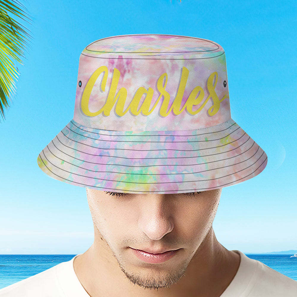 Custom Bucket Hat Adult & Kids Unisex Bucket Hat with Text Personalised Wide Brim Outdoor Summer Cap Hiking Beach Sports Hats - Pink Tie-dye