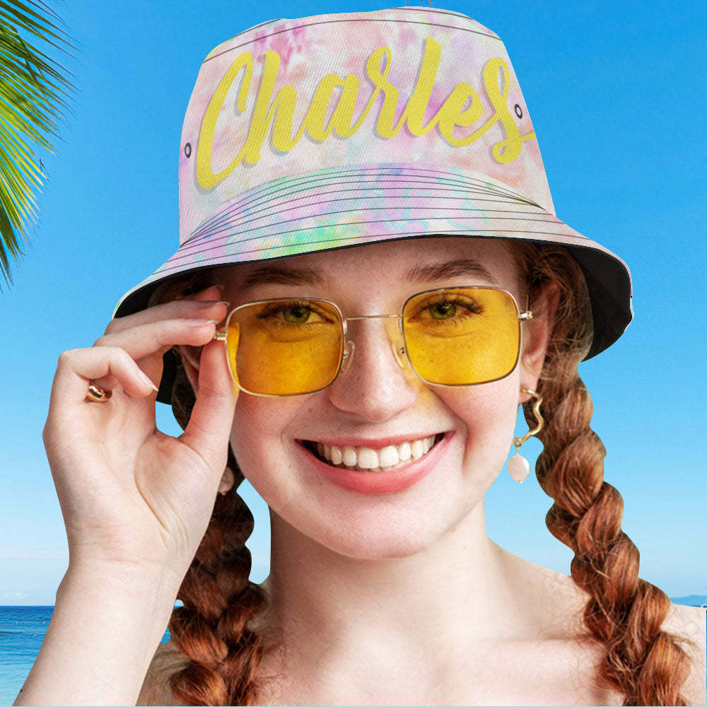 Custom Bucket Hat Adult & Kids Unisex Bucket Hat with Text Personalised Wide Brim Outdoor Summer Cap Hiking Beach Sports Hats - Pink Tie-dye