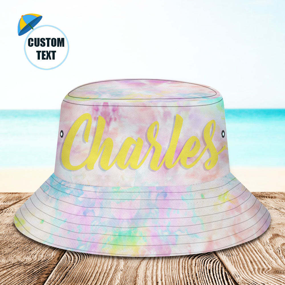 Custom Bucket Hat Adult & Kids Unisex Bucket Hat with Text Personalised Wide Brim Outdoor Summer Cap Hiking Beach Sports Hats - Pink Tie-dye
