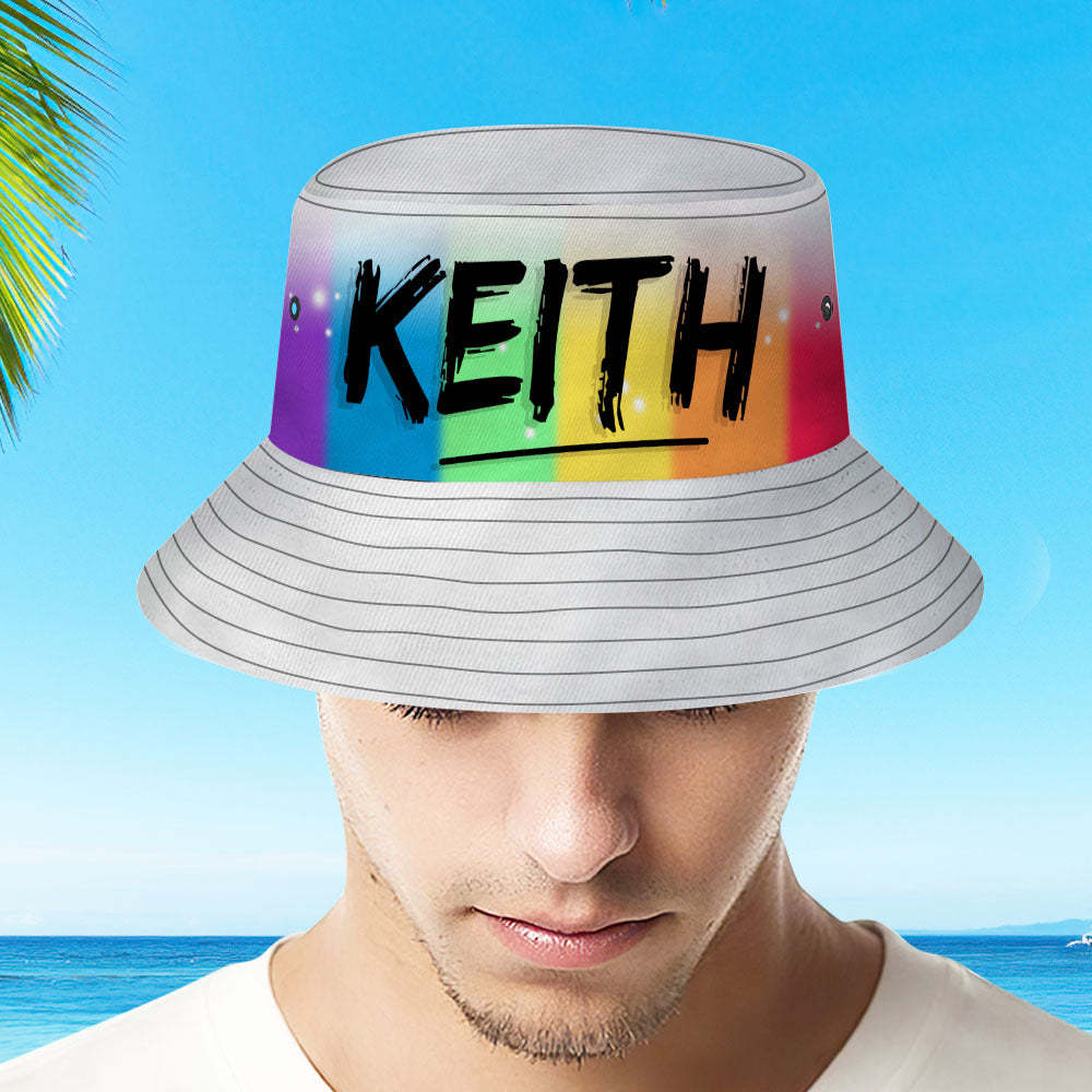 Custom Bucket Hat Adult & Kids Unisex Bucket Hat with Text Personalised Wide Brim Outdoor Summer Cap Hiking Beach Sports Hats - Airbrushed Rainbow