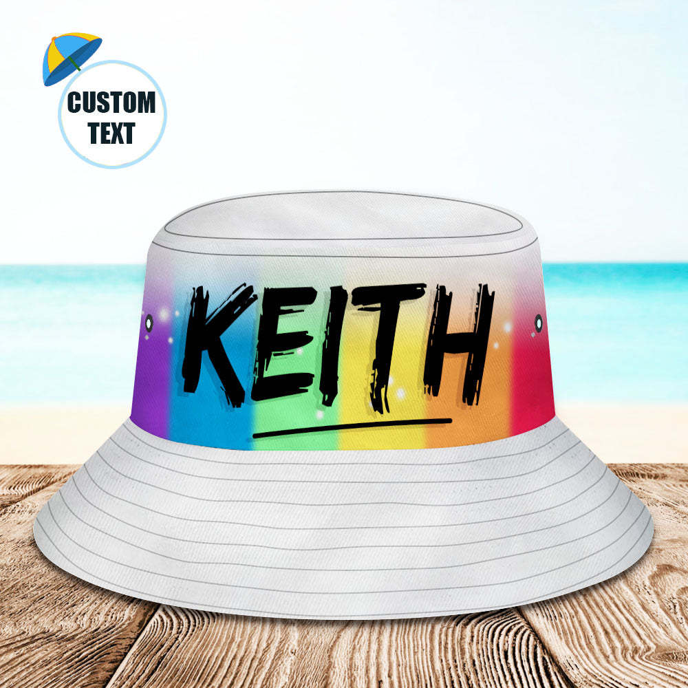 Custom Bucket Hat Adult & Kids Unisex Bucket Hat with Text Personalised Wide Brim Outdoor Summer Cap Hiking Beach Sports Hats - Airbrushed Rainbow