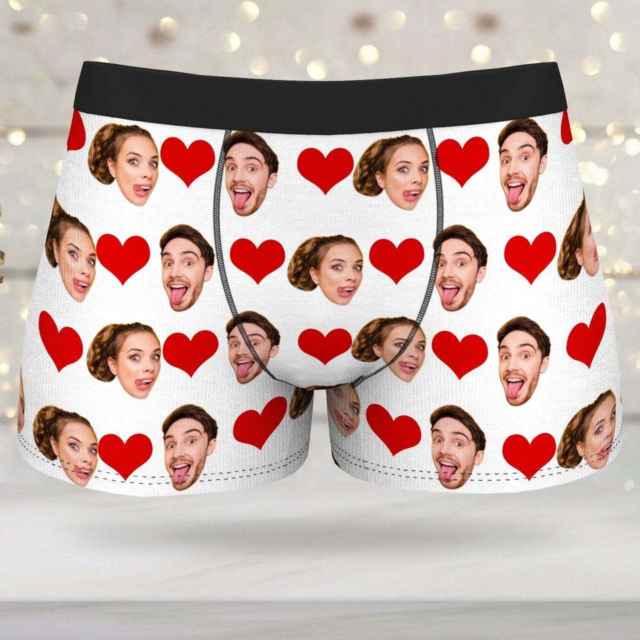 Gift For Him Men's Custom Photo Heart Boxer Shorts Personalised Sweet Underwear