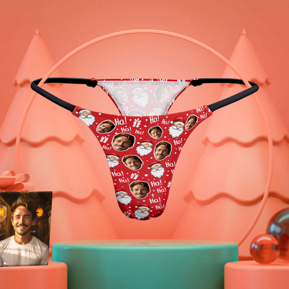Custom Face Women's Tanga Thong Personalised Sexy Red Underwear Christmas Gift for Her