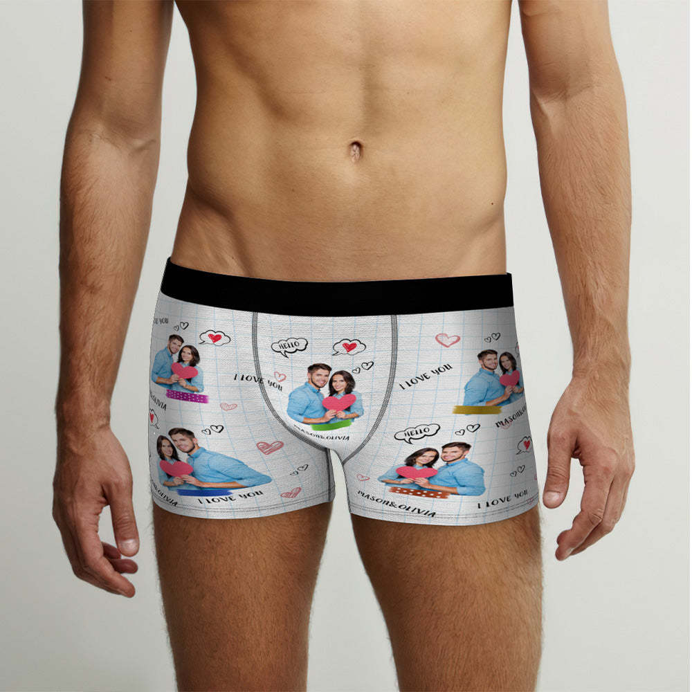 Custom Photo Boxer Briefs Personalised Name Valentine's Day Boxer Gift for Him