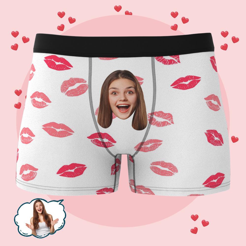 Custom Kiss Face Boxers Popular Boxer Shorts Men's Underwear Valentine's Day Gifts - makephotopuzzleuk