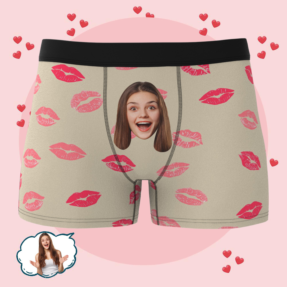 Custom Kiss Face Boxers Popular Boxer Shorts Men's Underwear Valentine's Day Gifts - makephotopuzzleuk