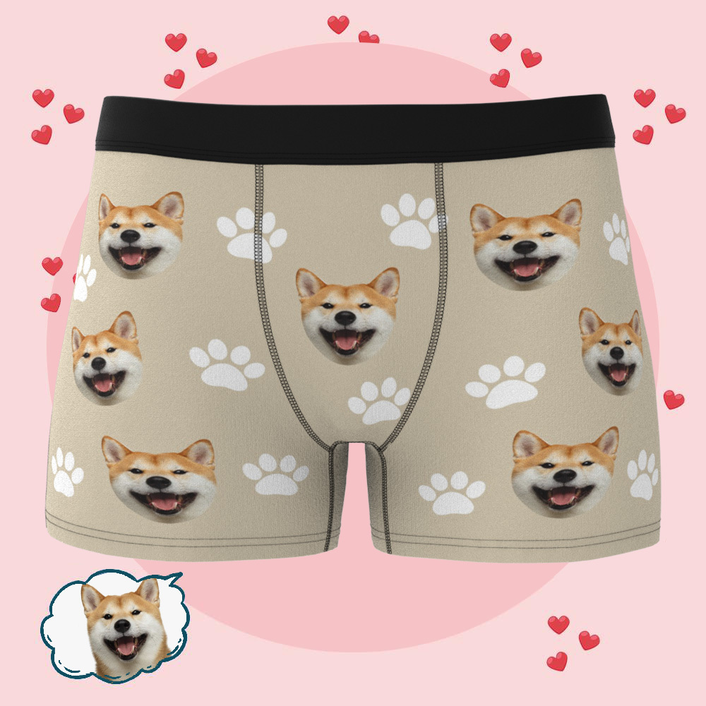 Personalized Pet Underwear Custom Dog Face Boxer Brief Paws Print Men's Underwear Best Valentine's Day Gift For Him - makephotopuzzleuk