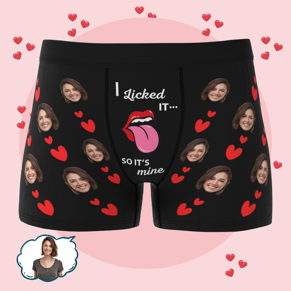 Custom Boxer Briefs with Face Underwear with Photo for Men Personalized I Licked It Boxer Valentines Day Gifts for Boyfriend Husband - makephotopuzzleuk