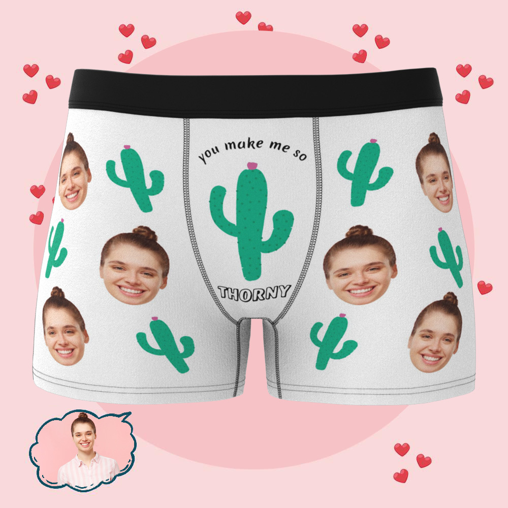 Custom Photo Boxers Men's Boxer With Her Faces Personalized Cactus Underwear for Men  Valentine's Day Gift - makephotopuzzleuk