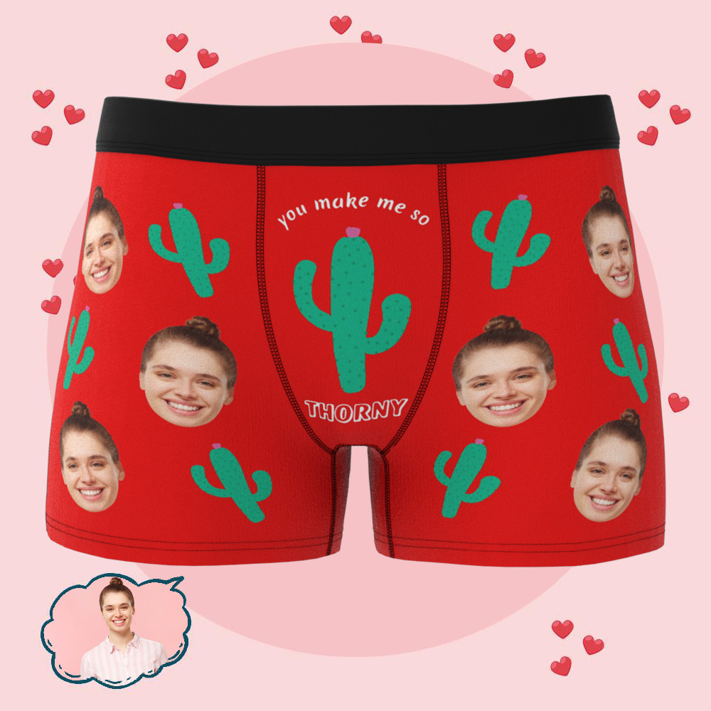 Custom Photo Boxers Men's Boxer With Her Faces Personalized Cactus Underwear for Men  Valentine's Day Gift - makephotopuzzleuk