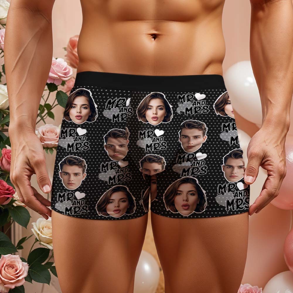 Custom Mr & Mrs Boxers Face Boxers Popular Boxer Shorts Men's Underwear Valentine's Day Gifts - makephotopuzzleuk