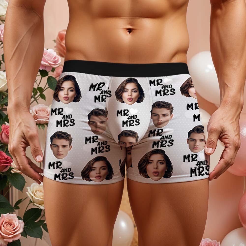 Custom Mr & Mrs Boxers Face Boxers Popular Boxer Shorts Men's Underwear Valentine's Day Gifts - makephotopuzzleuk