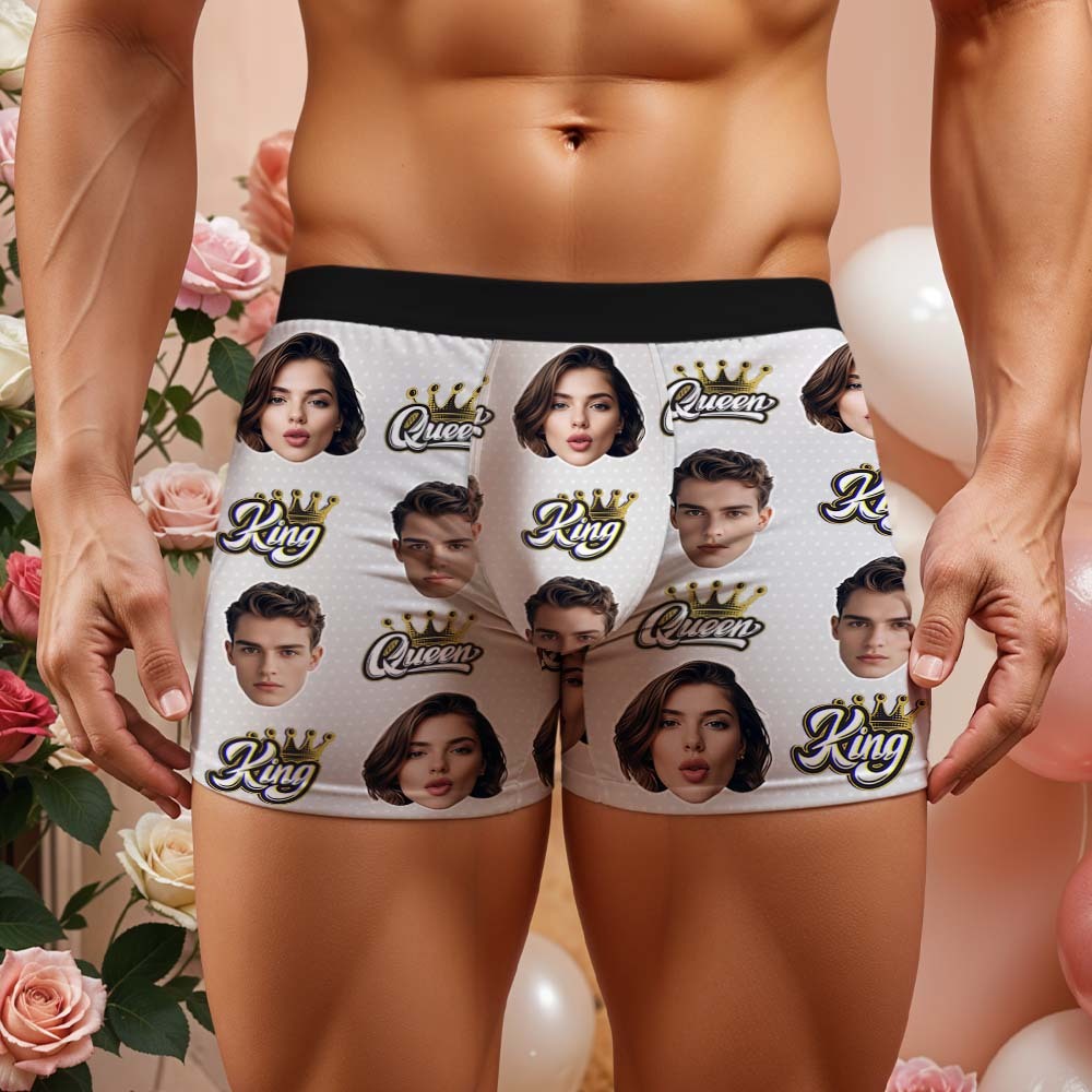 Custom King & Queen Boxers Boxers Face Boxers Popular Boxer Shorts Men's Underwear Valentine's Day Gifts - makephotopuzzleuk