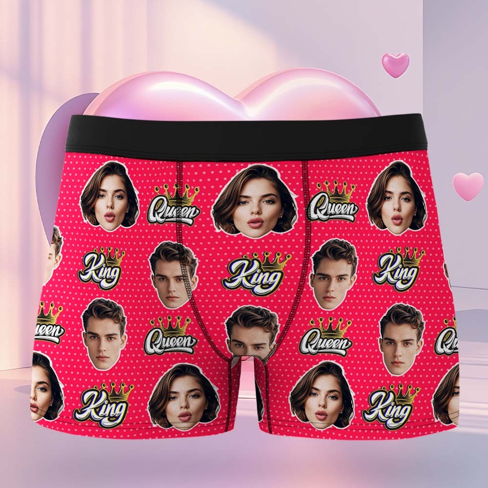Custom King & Queen Boxers Boxers Face Boxers Popular Boxer Shorts Men's Underwear Valentine's Day Gifts - makephotopuzzleuk