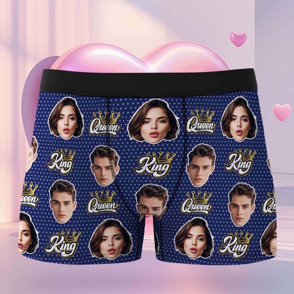 Custom King & Queen Boxers Boxers Face Boxers Popular Boxer Shorts Men's Underwear Valentine's Day Gifts - makephotopuzzleuk