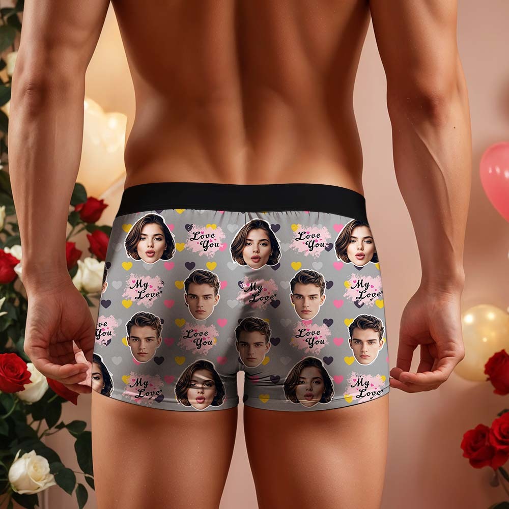 Custom Boxers Face Boxers Personalized Pink Love You Boxer Shorts Men's Underwear Valentine's Day Gifts - makephotopuzzleuk