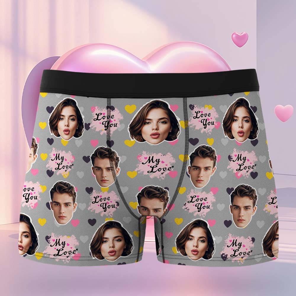Custom Boxers Face Boxers Personalized Pink Love You Boxer Shorts Men's Underwear Valentine's Day Gifts - makephotopuzzleuk