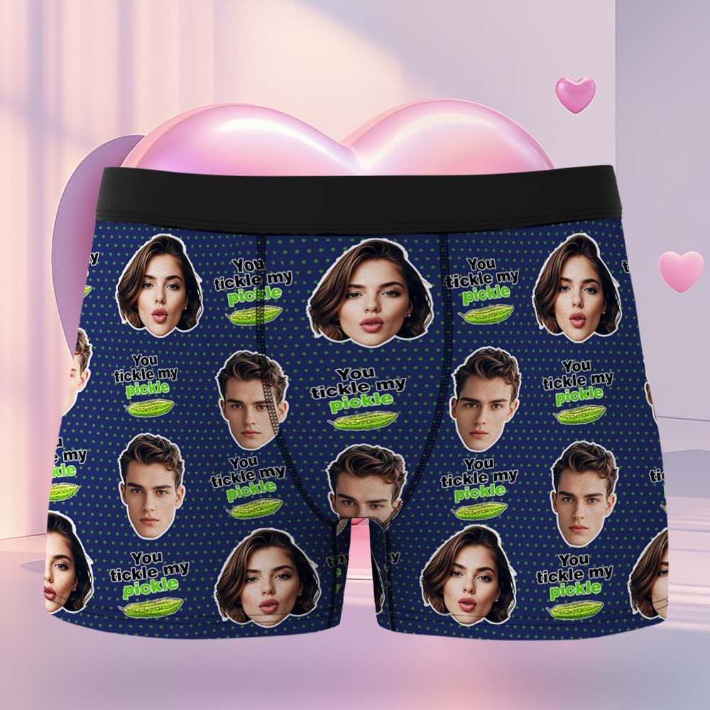 Custom Boxers Face Boxers Personalized You Tickle My Pickle Boxers Shorts Men's Underwear Valentine's Day Gifts - makephotopuzzleuk