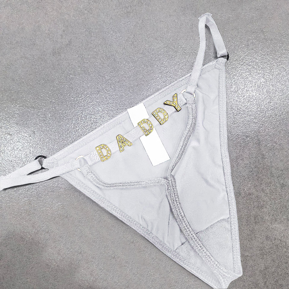 Custom Text Thong With Crystal Letter Name Multicolor Easy Tear Up Naughty Couple Cosplay Blood Bursting Underwear Valentine's Gift For Him Adujuestable Size - makephotopuzzleuk