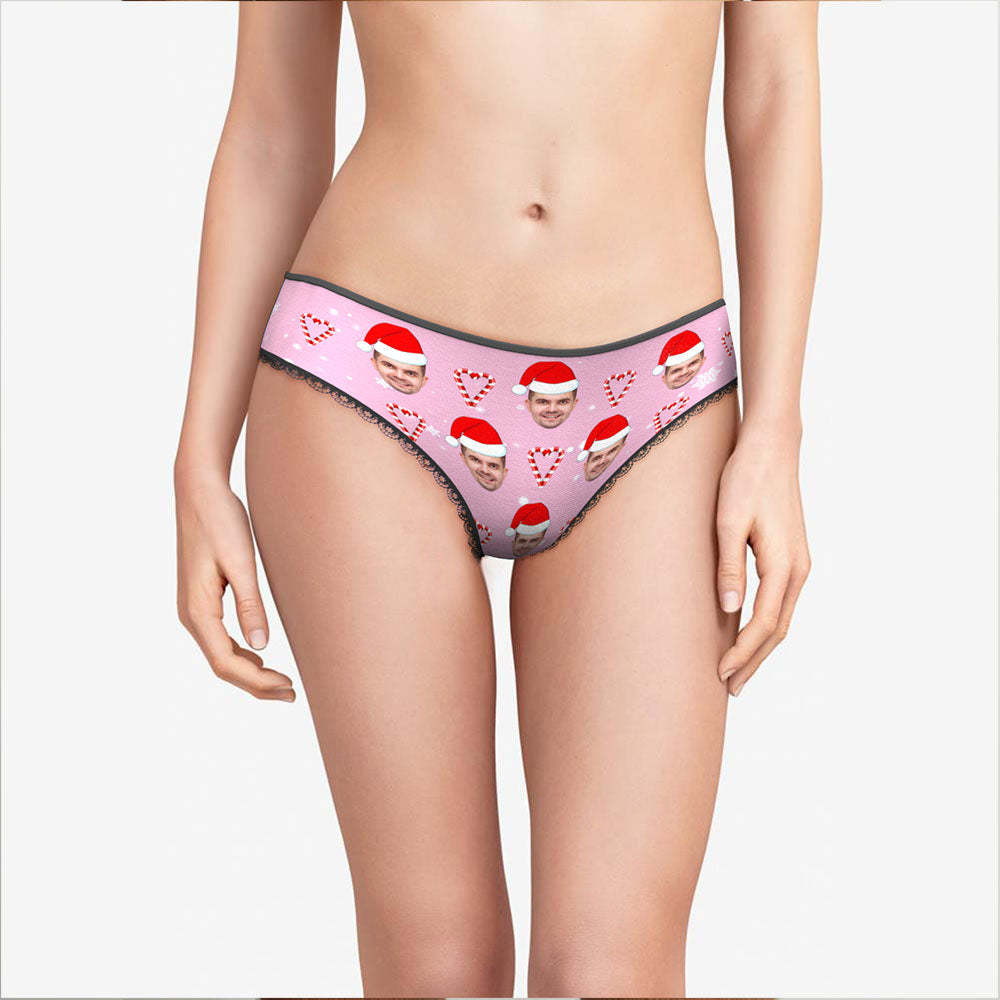 Custom Face Pink Christmas Candy Women's Panties Personalised Pink Christmas Gift - makephotopuzzleuk
