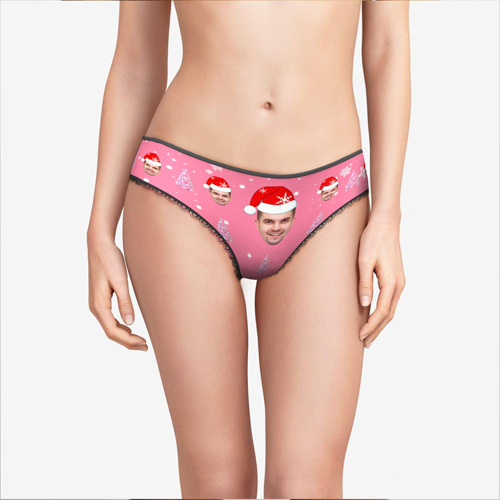Custom Face Pink Christmas Tree Women's Panties Personalised Pink Christmas Gift - makephotopuzzleuk