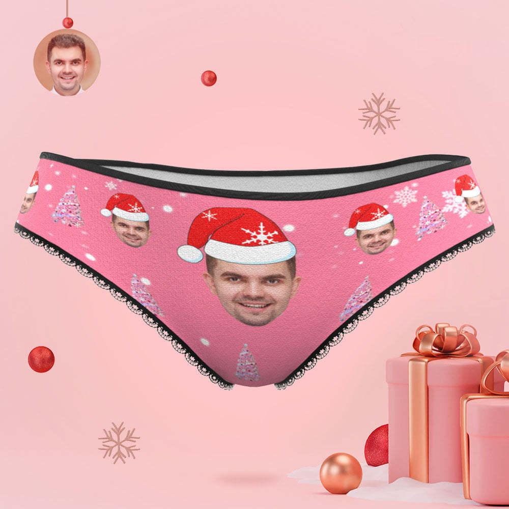 Custom Face Pink Christmas Tree Women's Panties Personalised Pink Christmas Gift - makephotopuzzleuk