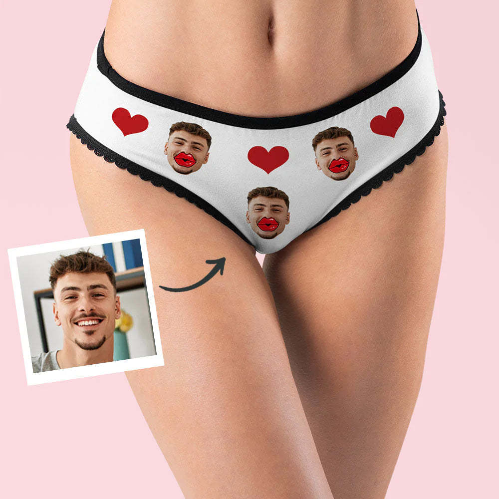 Custom Face Underwear AR View Personalised Red Lips and Heart Underwear Valentine's Day Gift - MyFaceBoxerUK