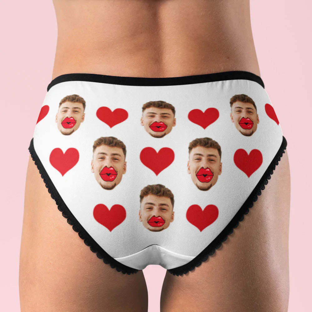 Custom Face Underwear AR View Personalised Red Lips and Heart Underwear Valentine's Day Gift - MyFaceBoxerUK