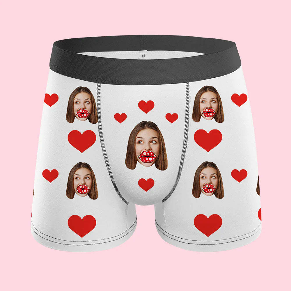 Custom Face Boxers AR View Personalised Heart and Lips Underwear Gift For Boyfriend - MyFaceBoxerUK