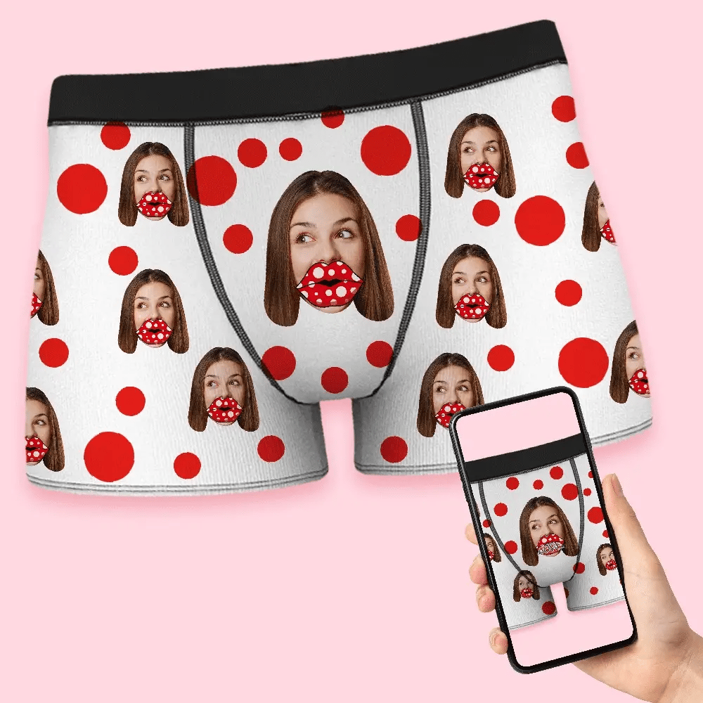 Custom Face Lips Boxers AR View Personalised Boxer Shorts Valentine's Day Gift For Lover - MyFaceBoxerUK