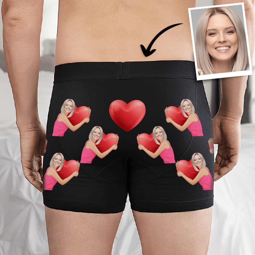 Valentine's Day Gifts Personalised Photo Boxer Heart Hug Custom Face Boxer Shorts