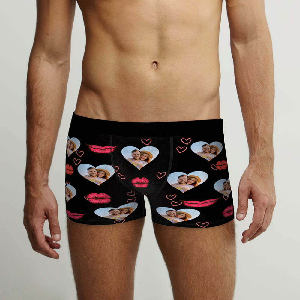 Custom Face Men's Boxers Briefs Personalised Men's Funny Shorts With Photo Heart Lip