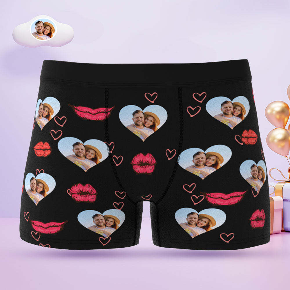 Custom Face Men's Boxers Briefs Personalised Men's Funny Shorts With Photo Heart Lip