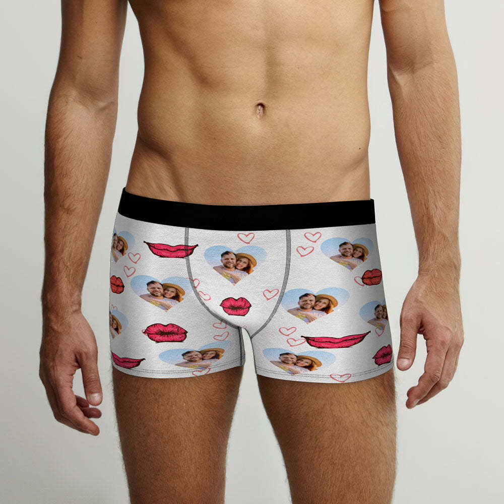 Custom Face Men's Boxers Briefs Personalised Men's Funny Shorts With Photo Heart Lip